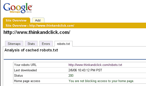 google sitemap - robots.txt tab